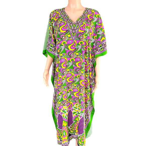 Metropolitan Vintage 70s Psychedelic Colorful Muumuu Kaftan Coverup House Dress